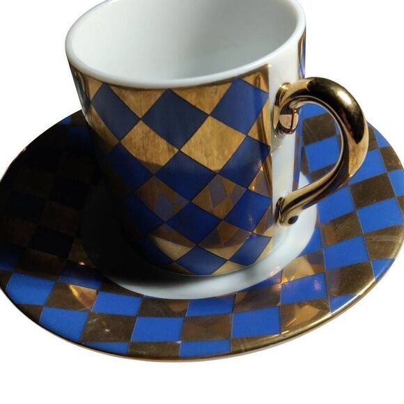 Neiman Marcus Japan Vintage Demitasse Espresso Cup & Saucer Set of 4 Gold Diamon - Picture 2 of 15